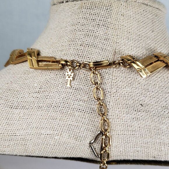 Vtg 1960s Crown Trifari Abstract Texture Brush Gold Plated 16" Choker Necklace - Picture 14 of 16